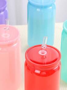 1PC/6pcs Colorful Plastic Cups With Lids And Straw PET Can Replacement For Water Bottle Shaped Cute Tumbler Drinking Plastic Cups For Party, Coffee, Milk Outdoor Sippy Cup Simple
