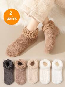 2双冬季保暖袜，秋冬加厚保暖家居袜，简约居家睡眠袜 - 彩色 - 查看 1
