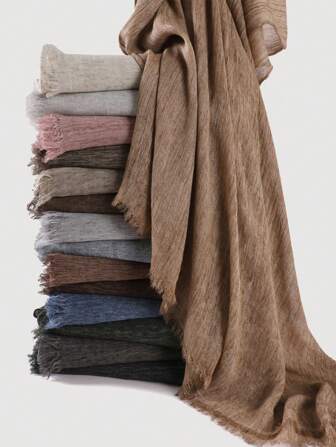 1pc Women's Solid Color Modal Cotton Pleated Tassel Scarf, Casual Daily Headscarf, Sun Protection Warm Shawl Hijab