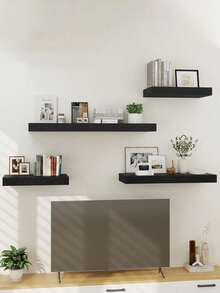 1pc (With Accessories) Partition Wall Mounted Shelf, No Drilling Needed, Wall Mounted Floating Shelf For Bedroom, Study, Living Room, Bathroom, Kitchen, Decorative Wall Mounted Storage Rack Bookshelf - Multicolor - View 2