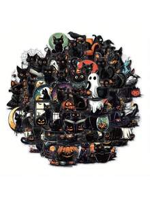SCXXBSW 50pcs Halloween Black Cat Cartoon Graffiti Stickers Decorative Water Cups Notebook Luggage Waterproof Stickers - Multicolor - View 5