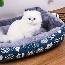 SUNFIONA 1pc Soft Pet Bed For Cats & Small Dogs - Plush Polyester Fill, Blue Paw Print Design, Durable Indoor Sofa Cushion, Easy To Clean, Cozy & Comfortable For Indoor Pets, Cat Bed, Playful Pet Design, Easy Clean Material