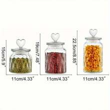وعاء تخزين طعام زجاجي بشكل قلب 22 أونصة / 32 أونصة / 45.6 أونصة - أنيق، محكم الإغلاق، أوعية الحبوب، أوعية البسكويت، مثالي لمطبخك!