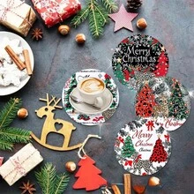 1set/10sets 4pcs/Set Christmas Santa Claus, Christmas Bell, Christmas Snowflake, Christmas Reindeer, Christmas Tree, Snowman, Christmas Penguin Coasters, Polyester Rubber Coaster Set, Ideal For Holiday Parties, Bars, Offices And Homes, All Occasions, Size: 3.94 Inches X 3.94 Inches