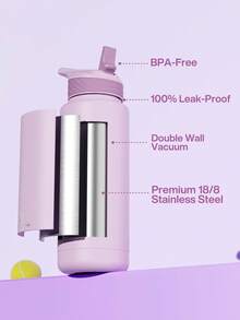 Powcan 40oz Insulated Tumbler - Stainless Steel Water Bottle, Leak-Proof Double Wall Coffee Cup, 24 Hour Cold Retention, Fits Car Cup Holder, Reusable, Suitable For Sports, Gym, School And Travel - Light Purple - View 7