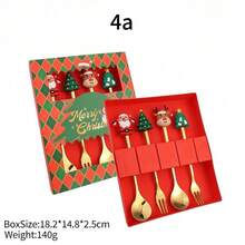 Set di posate natalizie, regali di Natale, set portatile da 2 pezzi/4 pezzi/6 pezzi in acciaio inossidabile 304, set di posate riutilizzabili con cucchiaio e forchetta, con scatola di stoccaggio, adatto per picnic e uso quotidiano, accessori da cucina