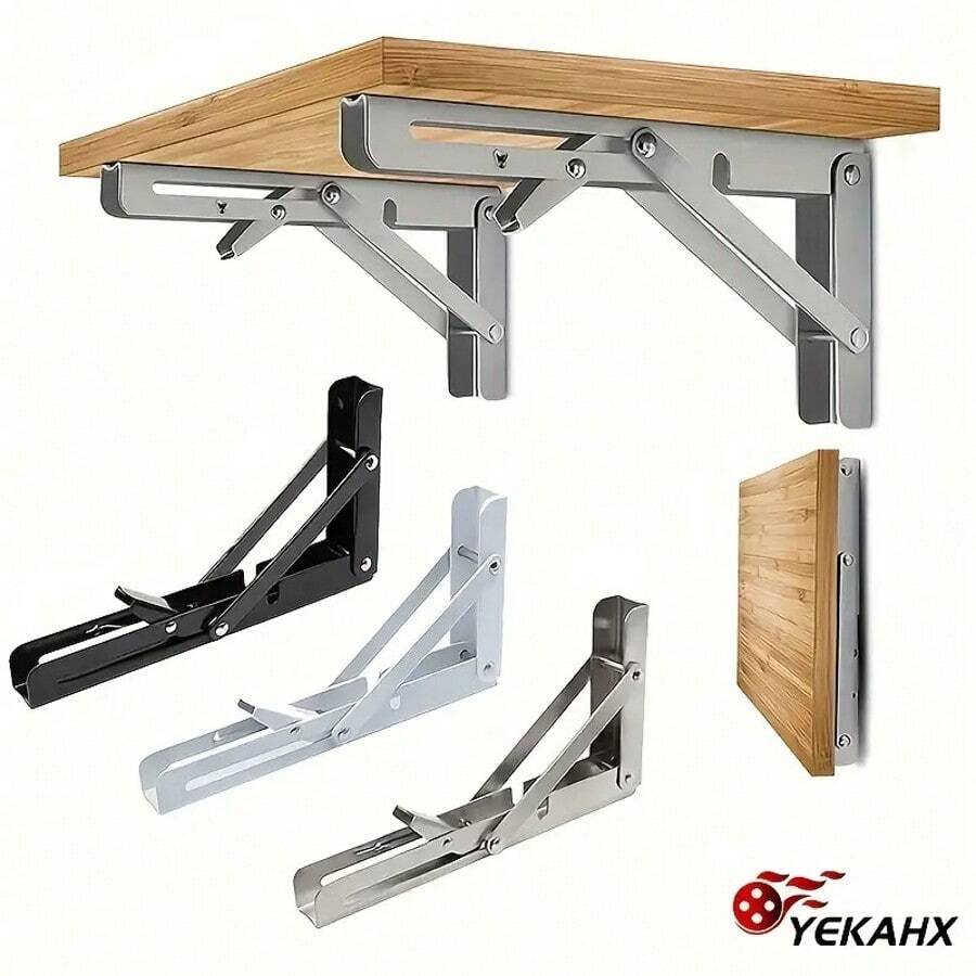 TAIMASI Heavy-Duty Folding Shelf Brackets - Space-Saving Wall-Mounted Design For Tables & Workbenches | Includes Mounting Screws - Seasonal Solution For: • Labor Day Workshop Upgrades • Thanksgiving Extra Serving Space • Christmas Gift For DIY Enthusiasts • New Year's Home Improvement Goals - 黑色 - 查看 1