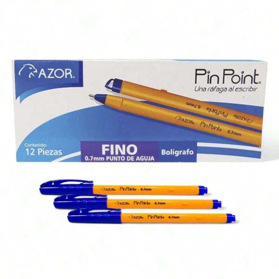 Bolígrafos Escolares Punto Fino Caja con 12 Piezas Pin Point - Azul - Ver 1