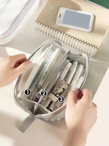 1个透明网状棱镜学生铅笔盒，考试专用大容量简约ins风初中高中学生文具盒，男女生通用中学及大学入学考试文具包，多功能铅笔橡皮尺桌面文具铅笔盒，铅笔袋，书包学习用品，返校季