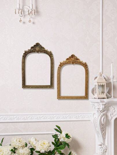 1 szt. Europejski styl 3D kwiatowy wzór złoty łuk dekoracyjny rama, materiał żywiczny, europejski styl tło ścienne, dekoracja domu, nadaje się do rekwizytów fotograficznych, mały wystrój domu, dekoracja w klimacie festiwalowym