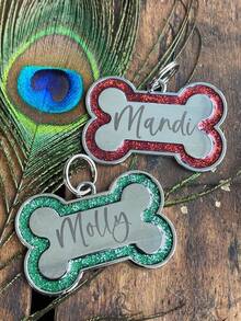 Dog Tags Engraved For Pets, Personalized Dog Tags With Names And Text, Custom Dog Collars With Flashing Dog Name Tags, Bone-Shaped ID Tags For Small Pets. - Multicolor - View 3