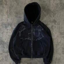 Men's Casual Harajuku Y2K Hooded Sports Cardigan Zipper Graffiti Printed Long Sleeved Hoodie Jacket Sweatshirt - 黑色 - 查看 2