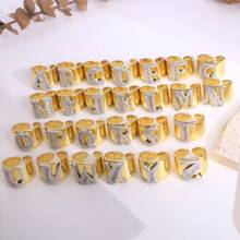 1 Pc New Arrival Two Tone Pave Initial Letter Ring Vintage Style Adjustable Open Metal Rings - Letter Type - View 4