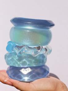 1pc Women's Economical Resin Bracelet, Blue Wavy Gradient Resin Round Bangle, Beach Holiday Accessory - Blue - View 2