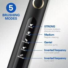 Fairywill Electric Toothbrush, 6 Brush Heads With Holder, 5 Modes, Smart Timer, Extra Long Life - Black - View 3