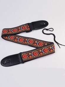 Guitar Straps, Vintage Embroidered Cotton Guitar Straps With Leather Ends For Bass, Electric & Acoustic Guitars