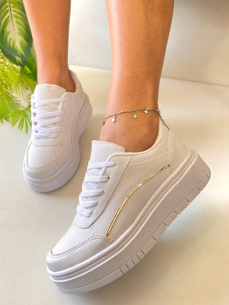 Women's Casual Flatform Tennis Shoes Comfortable Everyday Gym Blocker - 白色 - 查看 1