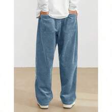 Men's Solid Color Casual Everyday Trousers Men's Streetwear Pants, Boy Friend Gifts, Back To School - 淺藍色 - 查看 2