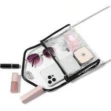 Clear Purse For Women Stadium Approved, Clear Crossbody Bag With Leather Edging For Concert Sports Events - 黑色-銀鍊配肩帶墊 - 查看 4