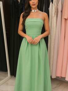 Elegant Long Tailored Dress - 薄荷綠 - 查看 2