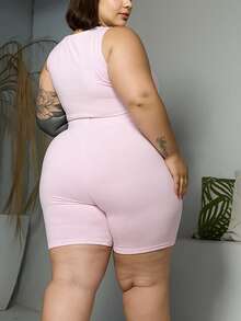 URBAN FITNESS Suplex Plus Size Solid High Support Sports Bra - 淺粉色 - 查看 3