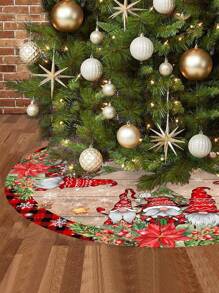 1 件/270 件圆形圣诞树裙，圣诞老人和精灵图案，红黑格子饰边，适用于圣诞树底部地板装饰、家庭、餐厅、厨房、客厅、圣诞装饰、节日气氛、家庭圣诞装扮，包括圣诞主题、温馨场景、节日饰品