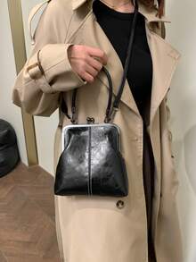 2025 新款时尚复古 PU 材质手提包，可拆卸女士单肩包，带纽扣开合钱包 - 黑色 - 查看 3