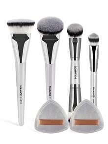 MAANGE 4/6/17/18pcs High-End Ultra-Soft Multifunctional Handheld Makeup Tools Kit Foundation Brush Powder Brush Blush Brush Concealer Brush Contour Brush Nose Contour Brush Eyeshadow Brush Detail Brush Face Brush Highlighter Brush Natural Synthetic Hair Dual Use Professional Cosmetic Brush For Daily Makeup On Face For Blending Liquid, Cream Or Flawless Powder Cosmetics Gift For Women & Girl - Silver - View 4