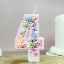 1支数字生日蜡烛，马卡龙色球形蛋糕蜡烛装饰，0-9闪亮粉色数字蜡烛，适用于生日蛋糕、大型节日和派对，深受男孩女孩喜爱 - 彩色 - 查看 6