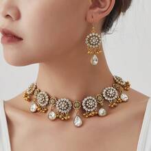 一套复古几何椭圆形和水滴形吊坠项链和耳环，南亚风格金属首饰套装，适合日常佩戴、派对和海滩度假配饰 - 女士金屬首飾套裝 - 查看 17