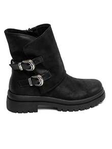 Boots Double Boucle Femme In Suédine – Noir, Marron Et Kaki, Semelle Crantée Fashionable Buckle Outdoor - Black - View 2