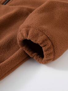 Set de 2 piezas de sudadera con capucha y pantalones forrados de felpa para niños, sudadera con cuello alto y media cremallera, y pantalones, estilo básico y minimalista, cálido para otoño/invierno