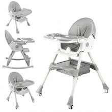 Baby High Chair 3 In 1 Highchair Adjustable Height 3 Positions Rocking Seat Convertible High-Chair Portable RockingChair Foldable Baby Dining Chair With Removable Tray Grey - Grey - View 1