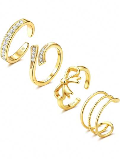 Milacolato 4Pcs Gold Toe Rings For Women Non Tarnish 14K Gold Filled Toe Ring Adjustable Hug CZ Triple Open Band Rings Summer Beach Foot Jewelry For Women