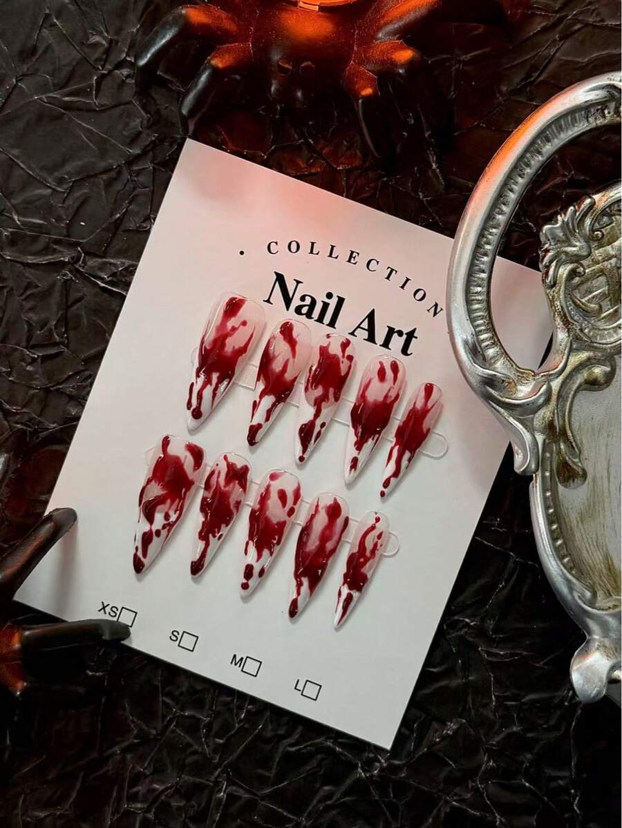 1 pachet/10 buc. Unghii stiletto cu picături de sânge, sexy și îndrăznețe, pentru fete rele - Gothic Dark Dramatic