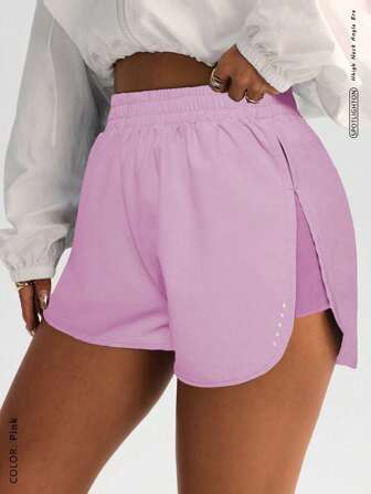 FWH Pantalones cortos de entrenamiento de cintura alta adelgazantes con abertura lateral, con estiramiento en 4 direcciones para movimiento flexible, ideales para yoga y paseos urbanos, pantalones cortos deportivos que realzan las curvas, pantalones cortos de entrenamiento esenciales