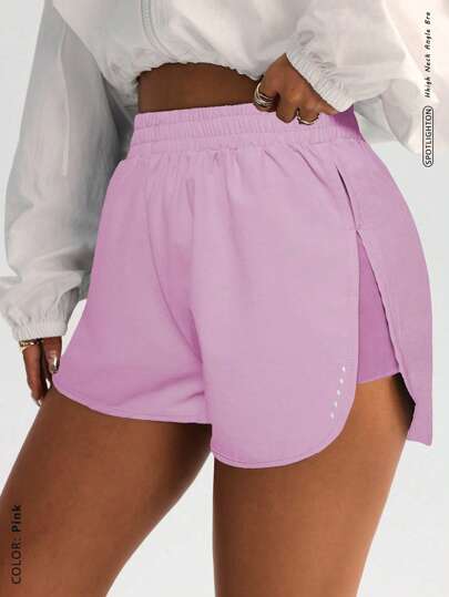 FWH Pantalones cortos de entrenamiento de cintura alta adelgazantes con abertura lateral, con estiramiento en 4 direcciones para movimiento flexible, ideales para yoga y paseos urbanos, pantalones cortos deportivos que realzan las curvas, pantalones cortos de entrenamiento esenciales