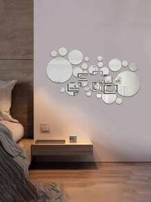 Set de 33 de autocolante de perete cu oglinzi acrilice DIY, autocolante pentru faianță cu oglinzi circulare, potrivite pentru decorarea camerei de zi și a dormitorului, decor DIY, decorare de perete, aranjare cameră, mobilier pentru casă, autocolante pentru oglinzi de perete, autocolante de perete din material acrilic durabil