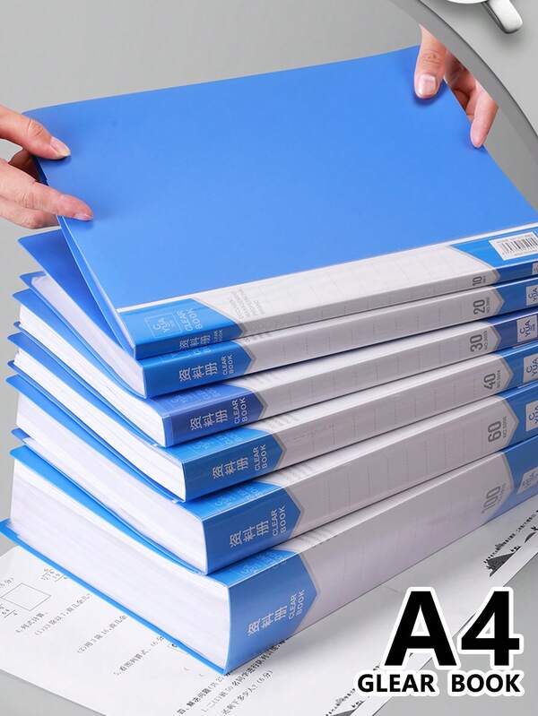 1pc Paginated Document Folder, Blue Color, Transparent Document Sleeves, 20/40/60/100 Page Options, Multi-Layer Storage Pockets, A4 High Capacity, Waterproof & Stain-Resistant, Student Test Paper Holder, Pregnancy Record Book, Divider File Folder, Insert Page Certificate/Prenatal Record Storage Binder, Loose-Leaf File Folder, Back To School/Graduation Gift, Solid Color Portfolio, File Organizer, Business Office Contract Holder