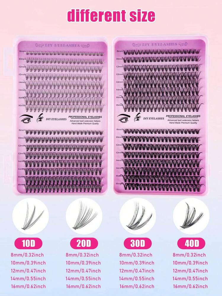 MEM 640/608pcs Eyelash Extension Kit, DIY Eyelash Extension Set, Individual Lash Cluster Kit, D Curl Eyelash Extension Set, Includes Adhesive, Sealant And Eyelash Extension Tools, Suitable For Daily Use, Travel, Beginners, Weddings, Dates, Parties, Festivals, Great For Christmas/Halloween/Gift Eyelash Set - Black - View 6