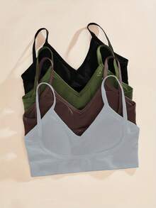 4 件套女士无缝条纹吊带背心文胸，性感舒适带衬垫内衣