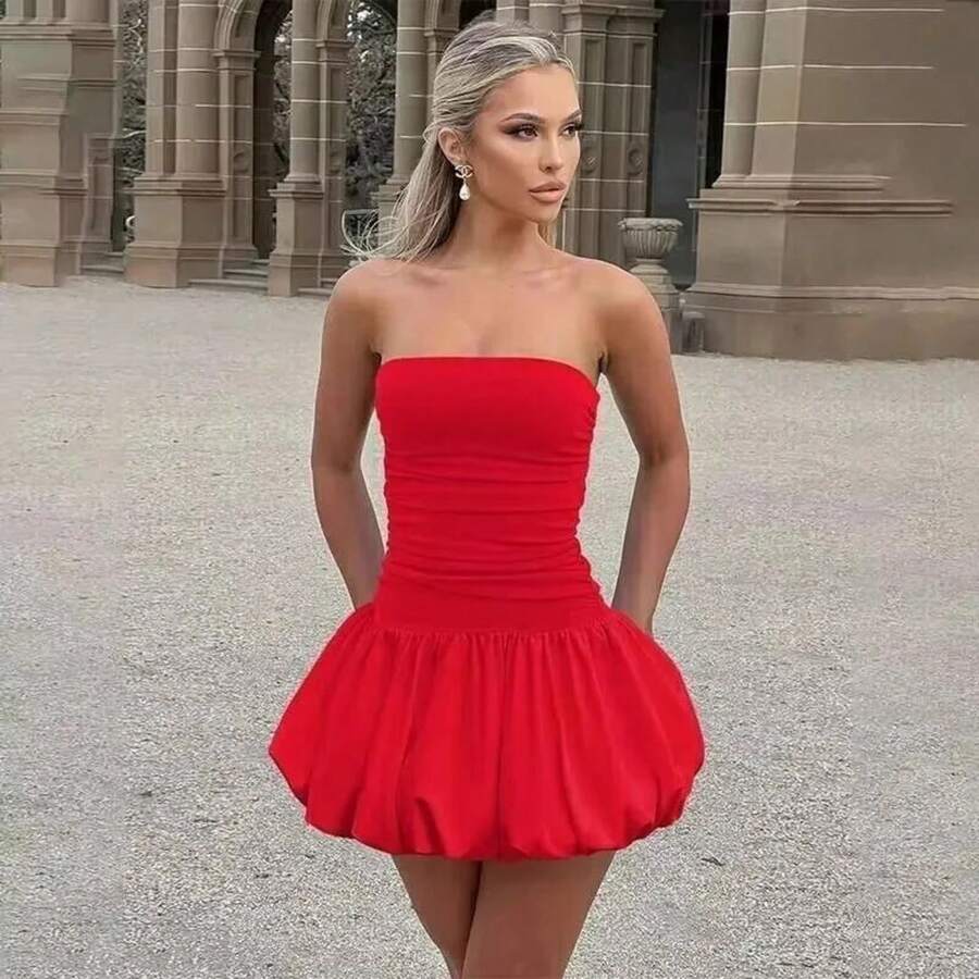Bow Backless Sexy Party Dress Women Mini Spring Summer Dress Waist Wrap A-Line Ball Gown Dresses - ald1030red - 查看 1