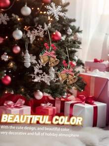 4pcs Iron Christmas Decoration Bells, 4 Different Colors, Decorated With Lace Mesh And Berry Patterns. They Have A Wind Chime-Like Effect, Creative Men's Gift, Personalized Gift, Suitable For Valentine's Day, Easter, New Year, For Both Men And Women. - Double-headed Bell - View 3