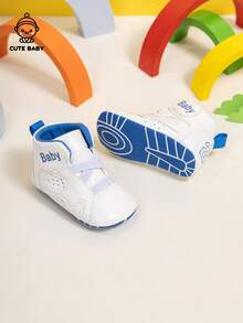 Fashionable Infant Boys' High-Top Casual Sneakers With Elastic Strap Design, Outdoor Lightweight Walking Shoes - White - View 11