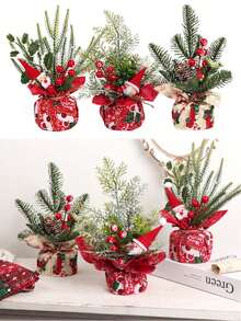 1PC Mini Christmas Tree, Christmas Pine Needle Bonsai, Christmas Desktop Fireplace, Home Decoration Christmas Decorations Room Decor Winter Christmas Decorations Home Christmas Gifts Christmas Decor - Christmas Tree - View 2