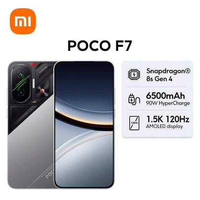 Xiaomi 小米 POCO F7 国际版智能手机 NFC 旗舰骁龙® 8s Gen 4 旗舰台积电 4nm 工艺 6500mAh 大容量电池（典型值） 90W HyperCharge 高达 22.5W 反向充电 6.83 英寸 1.5K 120Hz AMOLED 显示屏 50MP 摄像头带 OIS IP68 防尘防水 LPDDR5X + UFS 4.1 屏幕指纹传感器 AI 面部解锁支持 5G 由小米 HyperOS 2 提供支持 X 轴线性振动马达