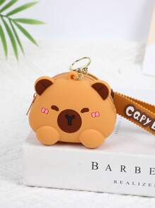 1 PC Chic Mini Capybara Coin Purse With Keychain - Silicone, Multifunctional Zipper Lipstick Holder, Cute Cartoon Design For Girl, Coin Purse, Student Backpack Decoration, Mini Bag Charm, Unique Phone Accessory, Suitable For Ladies' Wallets And Phone Accessories, Gift For Friends, Party Accessory, Car Pendant, Female Gift