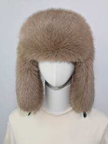 1pc Thick Faux Fox Fur Trapper Hat, Hat And Scarf Set Suitable For Autumn/Winter Outdoor Activities, Warm & Versatile For Hiking, Skiing, Cycling And Daily Wear, Retro Acrylic Bucket Hat, Fleece Lined Aviator Hat, Halloween Gift
