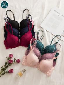 6 Packs Floral Lace Lift Bras - Precision Numbered Fit & Assorted Colors | Underwire Support
