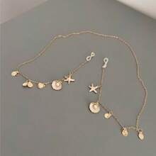 1pc Metal Pearl Scallop Starfish Eyeglasses Chain, Suitable For Women's Travel & Holiday Sunglasses Decorative Chain, Stainless Steel Jewelry - Gold - View 4